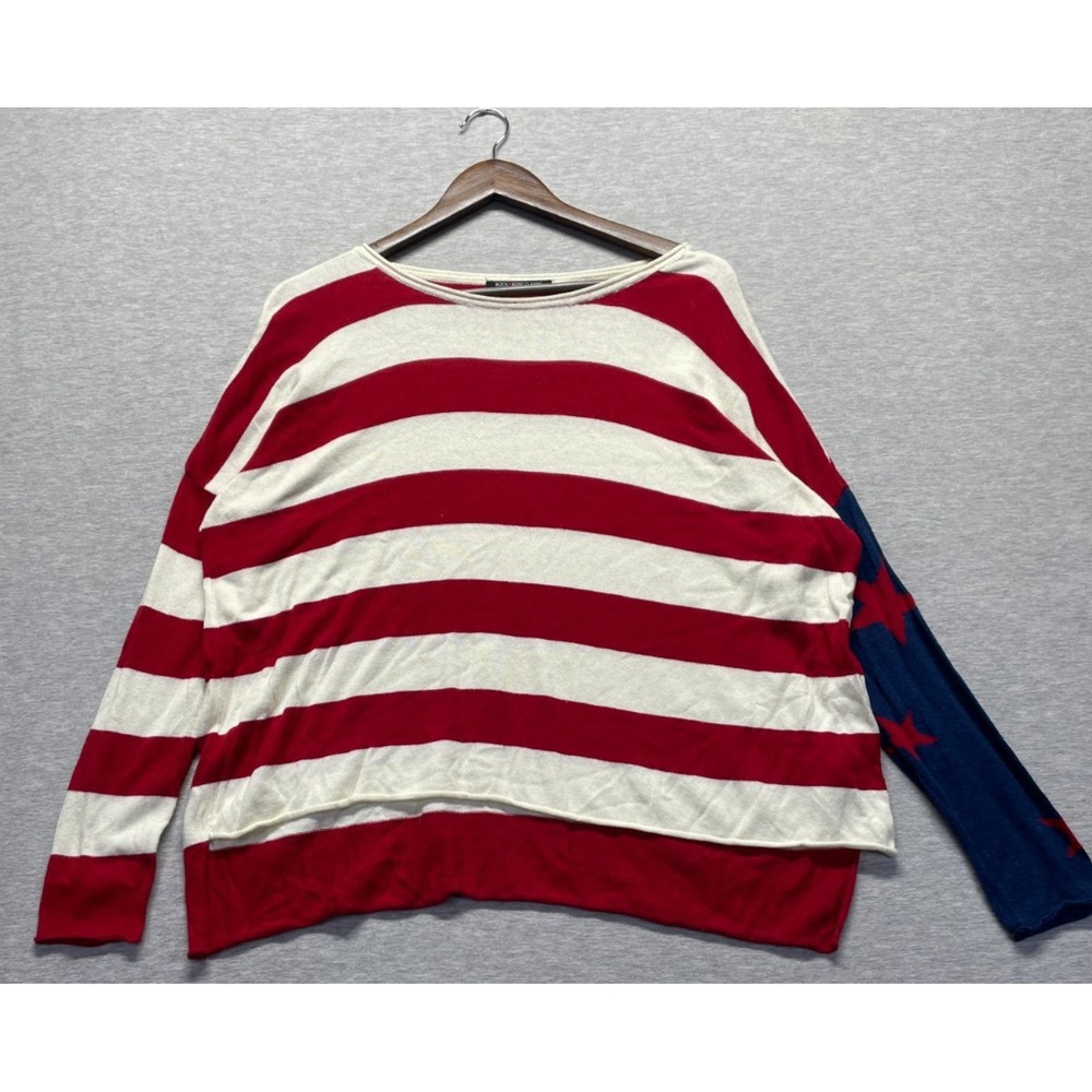 Rock Rose Classic Sweater Womens Large Red White Striped American Flag Sleeve